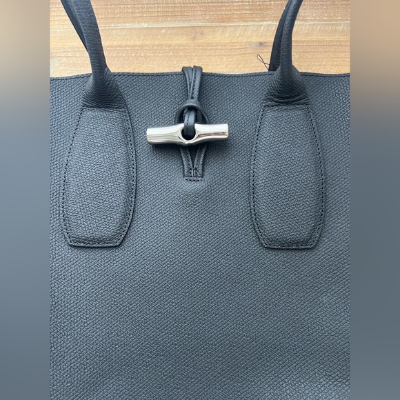 New Longchamp Larger Le Roseau Leather Tote In Black - Picture 4 of 13